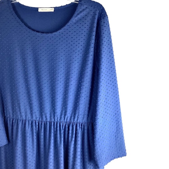 Reb in J Dress Slate Blue Swiss Dot Mid Length Tiered Skirt Long Sleeve Size L - Picture 7 of 14